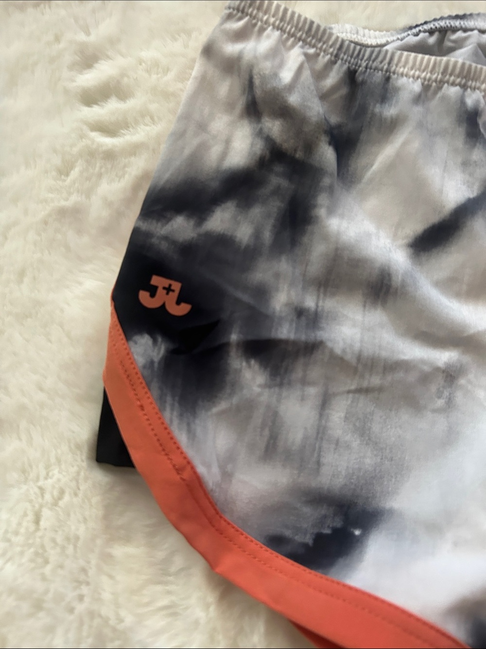 Joand Jax Coral and Black Sports Bra + Tie-Dye Coral-Trim Running Shorts Set - Picture 3 of 7